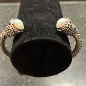 Robert Manse 18K Gold & Sterling Silver 925 Pearl  Hinged Cuff  Bracelet